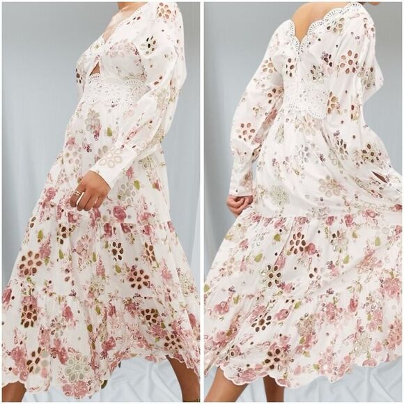 Curve Broderie Eyelet Twist Front Floral Midi Dress US 24 NWT Cotton - Picture 1 of 10